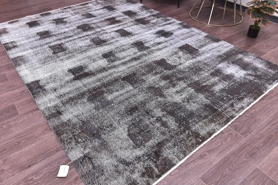 6x10 Vintage Overdyed Distressed Living Room Rug, Handmade Wool, Ash Gray Color, Outlet