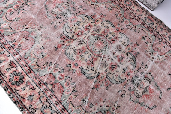 6x9 Vintage Distressed Rug, Hand-Knotted Wool Rug, 6x9  Living Room Bedroom Rug, Golden Mustard Brown Color, 6x9 Area Rug,