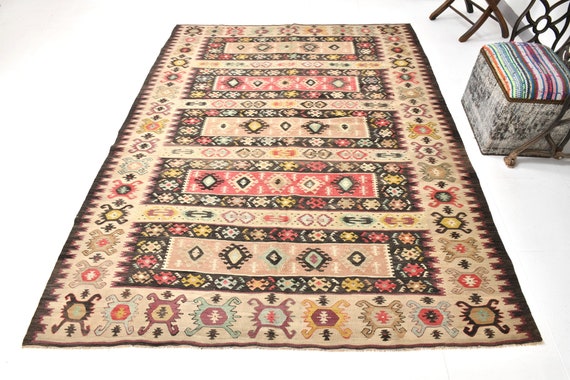 4x6 Area Rug, 4x6 Soft Pastel Kilim, 4x6 Turkish Vintage Kilim Rug, 4x6, Handmade Wool Rug, 4x6 Rug, Red Brown Kilim Rug, Ethnic Bohemian