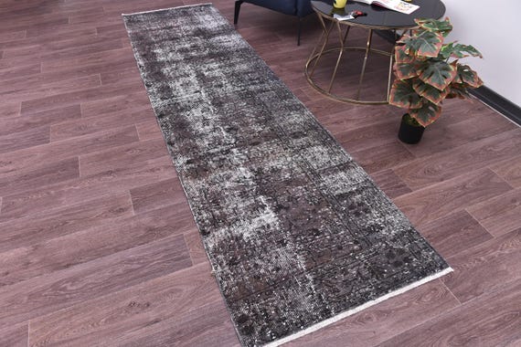 2x10 Vintage Distressed Runner Rug, Handmade Wool Rug, 2x10 Purple Gray Color, 2x10 Floral Hallway Rug, 2x10 Kithcen Runner Rug