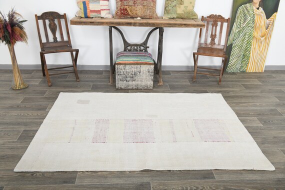 4x6 Area Rug, 4x6 White & Ivory Patchy Hemp Rug, 4x6, Natural Handmade Hemp, 4x6 Rugs, White Ivory Carpet, 4x6 Vintage Rug, Bedroom Decor