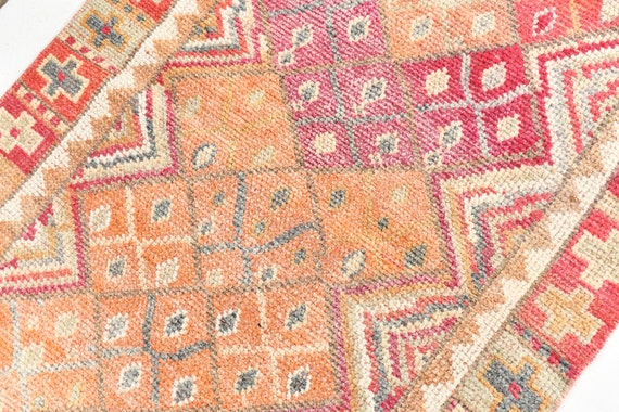 3x10 Vintage Turkish Wool Runner Rug: Orange Pastel Hallway Rug 3x10