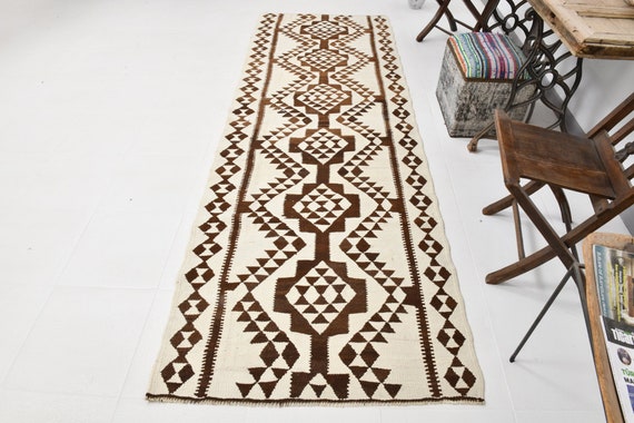 3x10 VINTAGE KILIM RUNNER Rug, Turkish Abstract Style Pastel Hallway Runners, Wool Handmade Turkey, Bohemian Farmhouse Kilim Entrway Runners