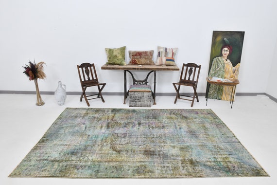 6x10 Area Rug, 6x10 Turkish Rug, 6x10 Overdyed Vintage Turkish Rug, Antique Handmade Rug, 6x10 Vintage Rug, Green Purple Carpet, Anatolian