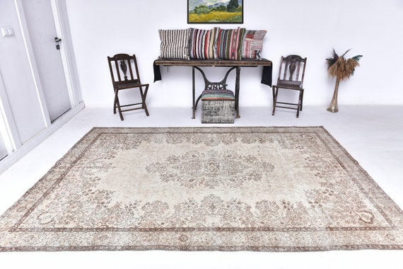 7x10 Vintage Rug, 7x10 Dark Brown Vintage Rug, Oversize Vintage Rug, Large Area Rug, 7x10 Rugs, Washable Rug, Rugged Rugs, Vintage Rug 7x10