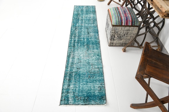 2x7 Runner Rug, 2x7 Teal Green Vintage Runner Rug, 2x7 Vintage Runner, Oushak Handmade Rug, 2x7 Rug, Teal Green Carpet, Rug For Hallway, 57s