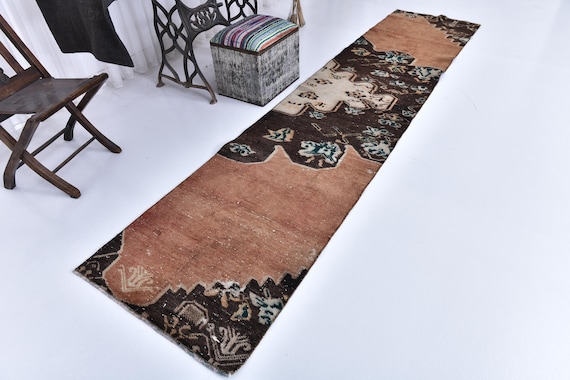 2x11 Copper and Brown Persian Runner Rug, 2x11 Persian Runner 2x11 Rug Handmade Rug 2x11 Runner Rug 2x11 Vintage Runner Hallway Runner Rug
