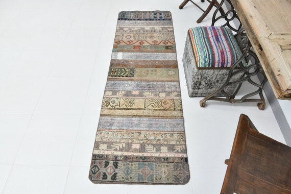 2x7 Runner Rug, 2x7 MODERN TURKISH RUNNER Rug, Vintage Runner Rug, Wool Handmade Oushak, Beige Brown Vintage, Runner Rug 2x7, Rug For Entry