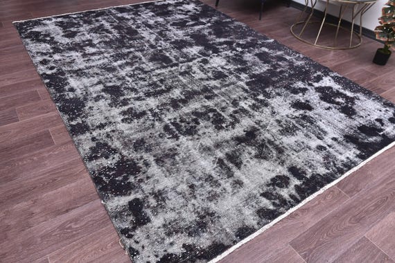 7x10 Vintage Overdyed Black Area Rug, Handmade Wool Rug, Modern Home Decor, 7x10 Living Room Rug