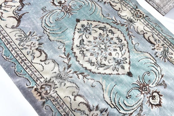 5x9 Vintage Blue Turkish Rug, Floral Rug, Handmade Home Decor, Blue Decorative Rug, 4x7 Area Rug, Bedroom Rug, Naturel Wool Rug