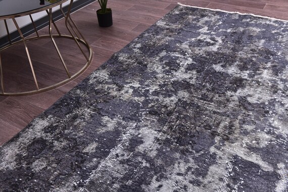 4x7 Vintage Overdyed Accent Rug, Gray Purple Color, 4x7 Faded Style, Handmade Wool Rug, 4x7 Oushak Rug, Oriental Rug 4x7 Area Rug