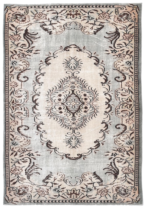 Medallion Floral Rug Made With Wool, 5x8 Medallion Blue Rug, Muted Handmade Wool Rug, 5x8 Area Rug, 5x8 Turkish Rug, Living Room Bedroom Rug