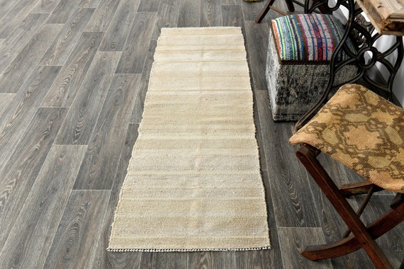 2x6 Runner Rug, 2x6 Cream & Beige Hemp Runner Rug, 2x6 Hemp Runner, Narrow Handmade Vintage, 2x6 Vintage Runner, Cream Beige Rug, Anatolian