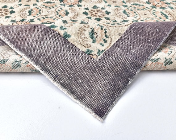 7x11 Violet-blue Retro Rug, 7x11 Cream & Black Vintage Rug, 7x11 Oversize Vintage Rug, 7x11 Hand-knotted 7x11 Turkish Hand-made Wool Rug