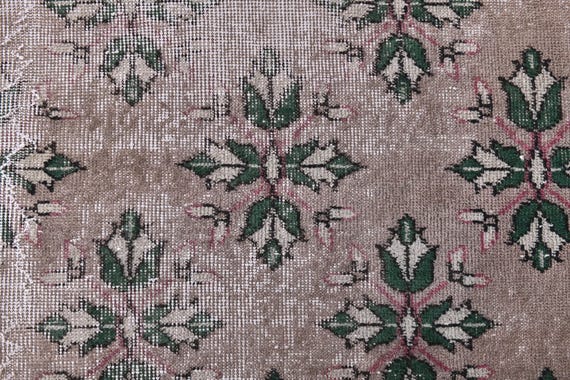 2x10 Vintage Leafs Runner Rug, 2x10 Pink Green Color Rug, Handmade Decor, 2x10 Turkish Runner Rug, Antique Tapestry Wool Rug 2x10 Runner Rug