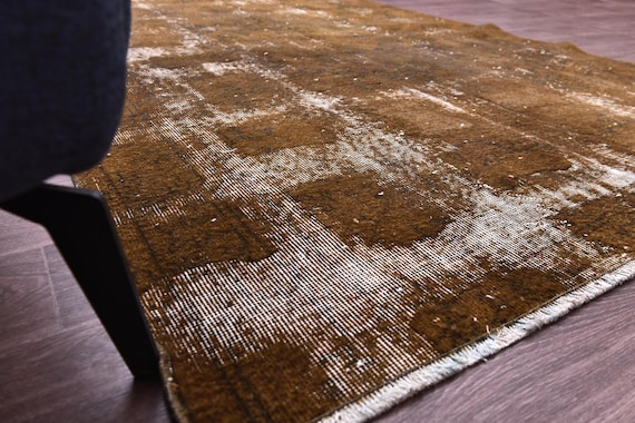 5x8 Vintage Turkish Faded Rug, Dark Mustard Color, 5x8 Handmade Wool Rug, Living Room Bedroom Rug, 5x8 Vintage Rug, 5x8 Rug