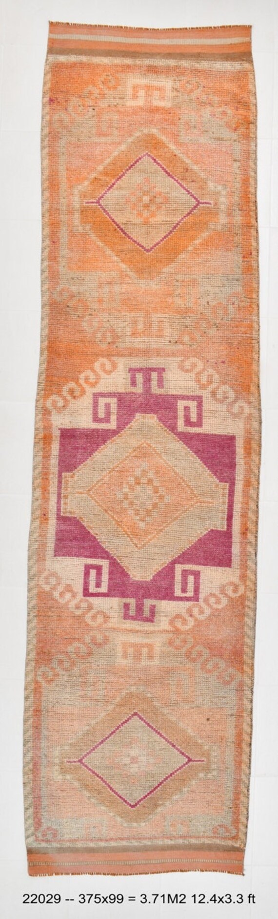 3x12 Rugs,3x12 VINTAGE HERKI RUNNER Rug,3x12 Runner Rug,3x12 Herki Runner,Handmade Oushak Rug,Rug Runner 3x12,Pink Orange Carpet,Antique