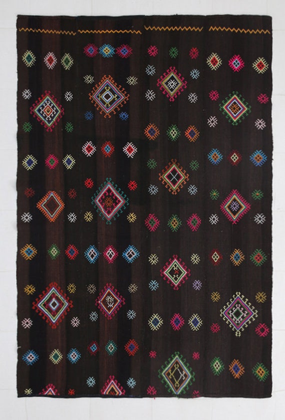 5x8 Brown & Dark Brown Vintage Kilim Rug, 5x8 Kilim Rug, Wool Handwoven Kilim, 5x8 Rugs, Flatweave Geometric Style, Rug For Farmhouse Room