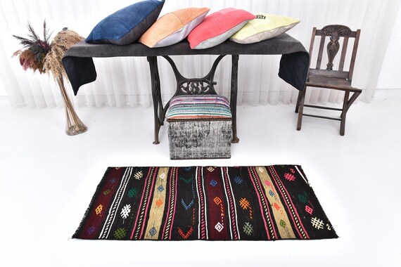 2x5 Geometric Tribal Kilim Vintage Doormat Rug, Shades Of Red Beige, Oushak Handmade Wool Carpet, Farmhouse Decor, 2x5 Accent Doormat, Boho