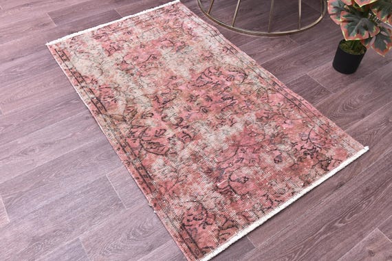 2x4 Floral Dormat Rug, Handmade Home Decor, 2x4 Bath Mat, Persian Style Doormat Rug, 2x4 Salmon Rug, 2x4 Accent Rug, Traditional Rug
