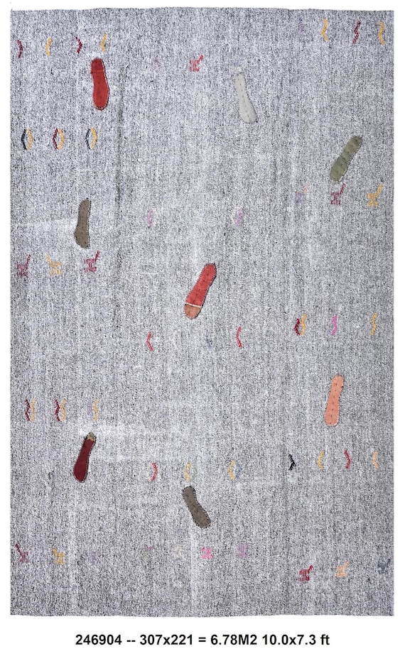 7x10 Colorful Patchwork Kilim, Area Rug, 7x10 Gray Color, 7x10 Large Area Rug, Wool Handmade Kilims, Rug 7x10, Neutral Rug, Tribal Kilim Rug