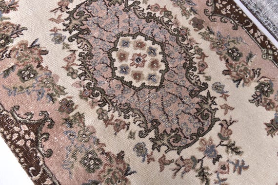 4x7 Vintage Turkish Small Rug, 4x7 Brown Pink Color,  Living Room Bedroom Decor, 4x7 Farmhouse Rug, Area Rugs, Medallion Design, 4x7 Rugs