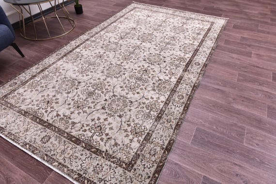5x9 Faded Rug, Vintage Rug, Handmade Area Rug, Gray Beige Brown Color, 5x9 Living Room Bedroom Rug, 5x9 Area Rug, Floral Rug, 5x9 Rug