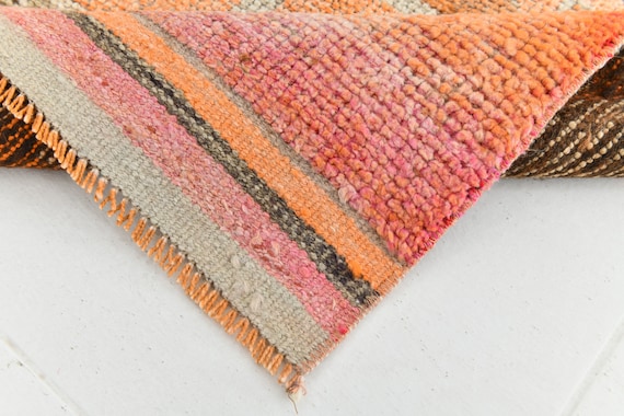 3x10 Handmade Wool Oushak Runner Rug: 3x10 Orange & Pink Vintage