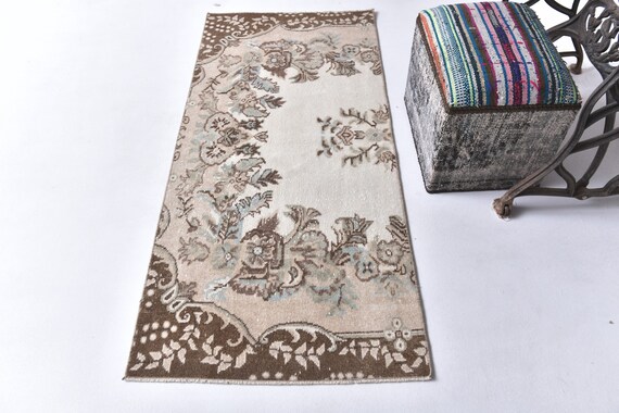 2x5 Brown Beige Turkish Runner Rug, 2x5 Turkish Runner, 2x5 Rug, Short Handmade Wool Rug, 2x5 Runner Rug, Turkish Runner 2x5, Antique 57s