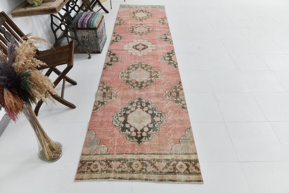 3x12 Rugs, 3x12 TURKISH VINTAGE HALLWAY Rug, 3x12, Vintage Runner, Oushak Handmade Rug, 3x12 Runner Rug, Turkish Runner 3x12, Rug For Hall