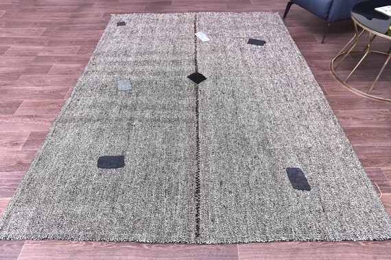 6x8 Gray Kilim Patchwork Rug, Gray Color, 6x8 Handmade Wool Jute Rug, 6x8 Living Room Bedroom Rug, Tribal Kilim Rug, Farmhouse Rug