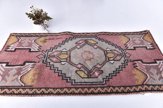 1x3 Colorful Geometric Doormat, Handwoven Decorative Entrance Rug, 1x3 Doormat Rug, Vintage Bath Mat, 1x3 Accent Rug, Traditional Rug 1x3