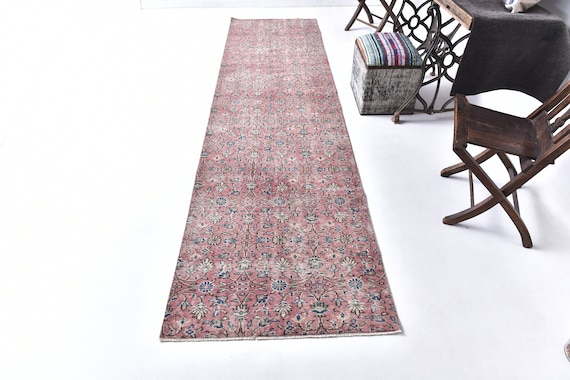 3x11 Magenta Navy Blue Vintage Runner Rug, 3x11 Vintage Runner, 3x11 Rug, Handmade Wool Rug Persian, 3x11 Runner Rug, 3x11 Persian Runner