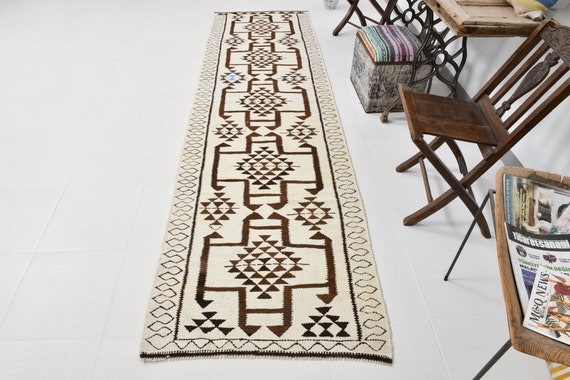3x11 beige cream Vintage Runner Rug, 3x11 Brown Beige Vintage Runner Rug, Handmade Wool kilim Rug, 3x11 Runner Rug, 3x11 bohemian runner rug