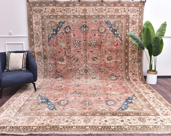 9x13 Antique Unique Traditional Oriental Handmade Wool Rug, Salmon Brown Color