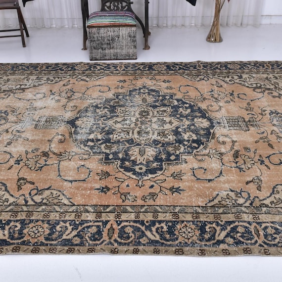 Antique Vintage Turkish Rug, 7x11 Oversize Oushak Rug, Extra Large Area Rug, Handmade Rug, 7x11 Faded Copper & Color Rug, 7x11 Aesthetic Rug