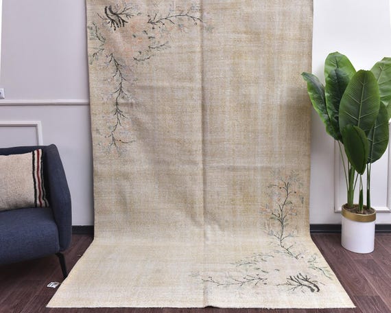 6x9 Neutral Cream Vintage Distressed  Handmade Rug