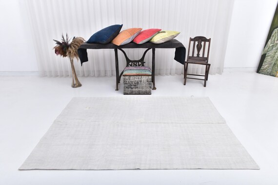 4x7 Hemp Rug, 4x7 White & Black Hemp Rug, 4x7 Organic Handmade Vintage, Modern Stripped Style, 4x7 Area Rug, Rugs For Living Room Bedroom