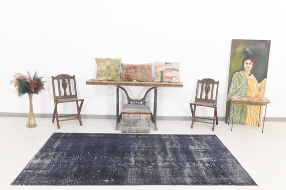 5x9 Rug, 5x9 Vintage Rug, 5x9 DISTRESSED TURKISH VINTAGE Rug, 5x9, Wool Handmade Oushak, 5x9 Area Rug, Shades Of Dark & Navy Blue Rug, Gift