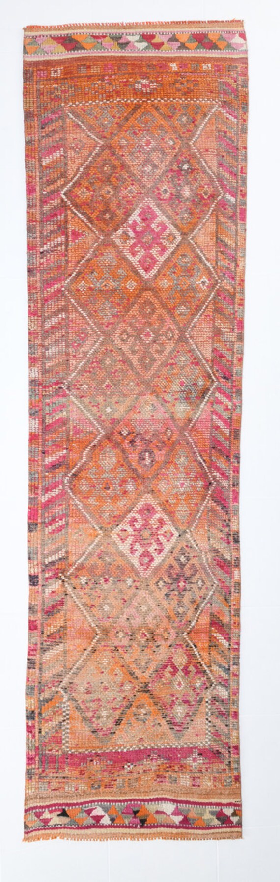 3x10 VINTAGE HERKI RUNNER, 3x10, Handmade Oushak Rug, 3x10 Vintage Runner, Red Pink Rug, Hallway Kitchen Tapis, Vintage Runner Rug, Antique