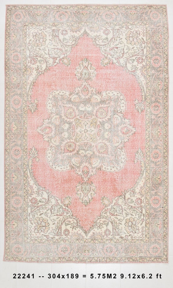 6x10 Area Rug, 6x10 PASTEL TURKISH VINTAGE Rug, 6x10, Vintage Area Rug, Shades Of Pale Red & Pink, 6x10 Rugs, Vintage Rug 6x10, Anatolian