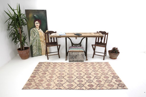 4x7 Area Rug 4x7 Floral Turkish Vintage Rug 4x7 Vintage Rug Handmade Wool Rug 4x7 Rug Soft Colored Rug 4x7 Turkish Rug Rug For Living Room