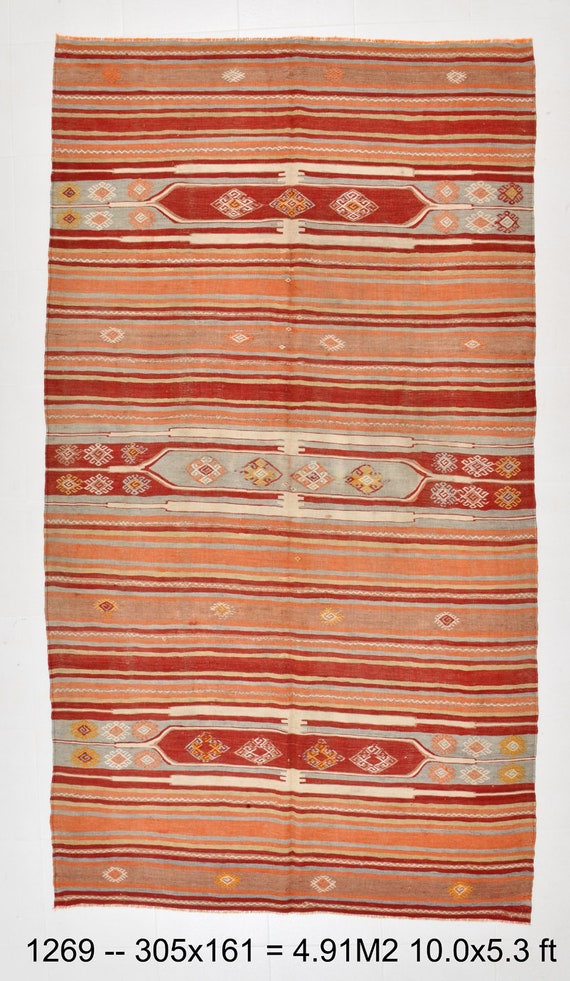 5x10 Area Rug, 5x10 TURKISH KİLİM RUG, 5x10 Turkish Vintage Kilim Rug, Handmade Home Decor, 5x10 Rug, Red & Orange Rug, Turkey Kilim Rug