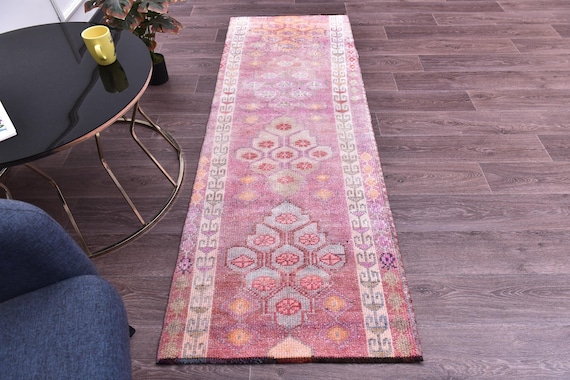 2x7 Vintage Runner Rug, Pink Red Color, Handmade Runner