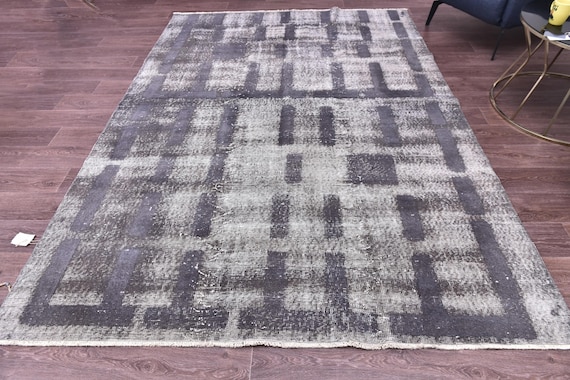 6x9 Vintage Ash Gray Distressed Area Rug, Modern Home Decor, Handmade Wool Rug, Living Room Design