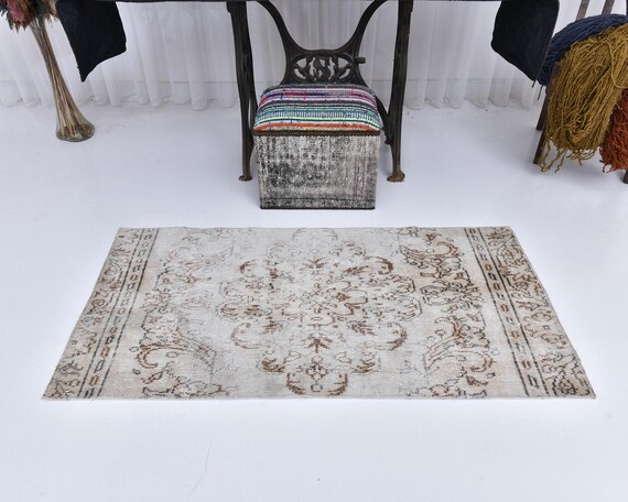 2x5 Vintage Faded Soft Runner Rug, Handmade Wool Jute, Traditional Design, Hallway Rug, Accent Rug