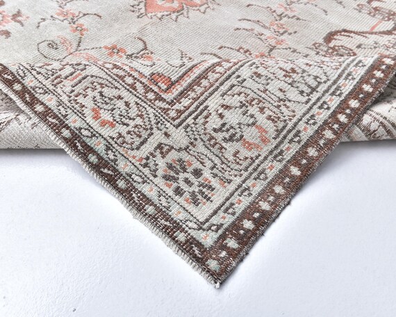 7x10 Brown & Beige Vintage Rug, Oversize Vintage Rug, Large Area Rug, 7x10 Rug, Turkey Handmade Wool Rug, 7x10 Vintage Rug, Living Room Rug