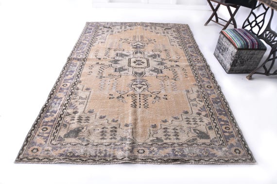 5x8 Area Rug, 5x8 Floral Turkish, 5x8 Botanical Turkish Rug, 5x8, Handmade Wool Vintage, 5x8 Rug, Gray Brown Carpet, 5x8 Turkish Rug, Gifts
