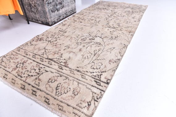 2x6 Vintage Runner Rug, Cream Black Color, 2x6 Handwoven Oriental Runner, 2x6 Hallway Runner Rug, 2x6 Handmade Wool Rug, 2x6 Turkish Rug