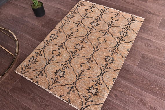 2x3 Vintage Doormat Rug, 2x3 Orange Black Color, Medallion Design, 2x3 Bath Mat, 2x3  Door Mat, 2x3 Accent Rug, Vintage Rug, Small Rug
